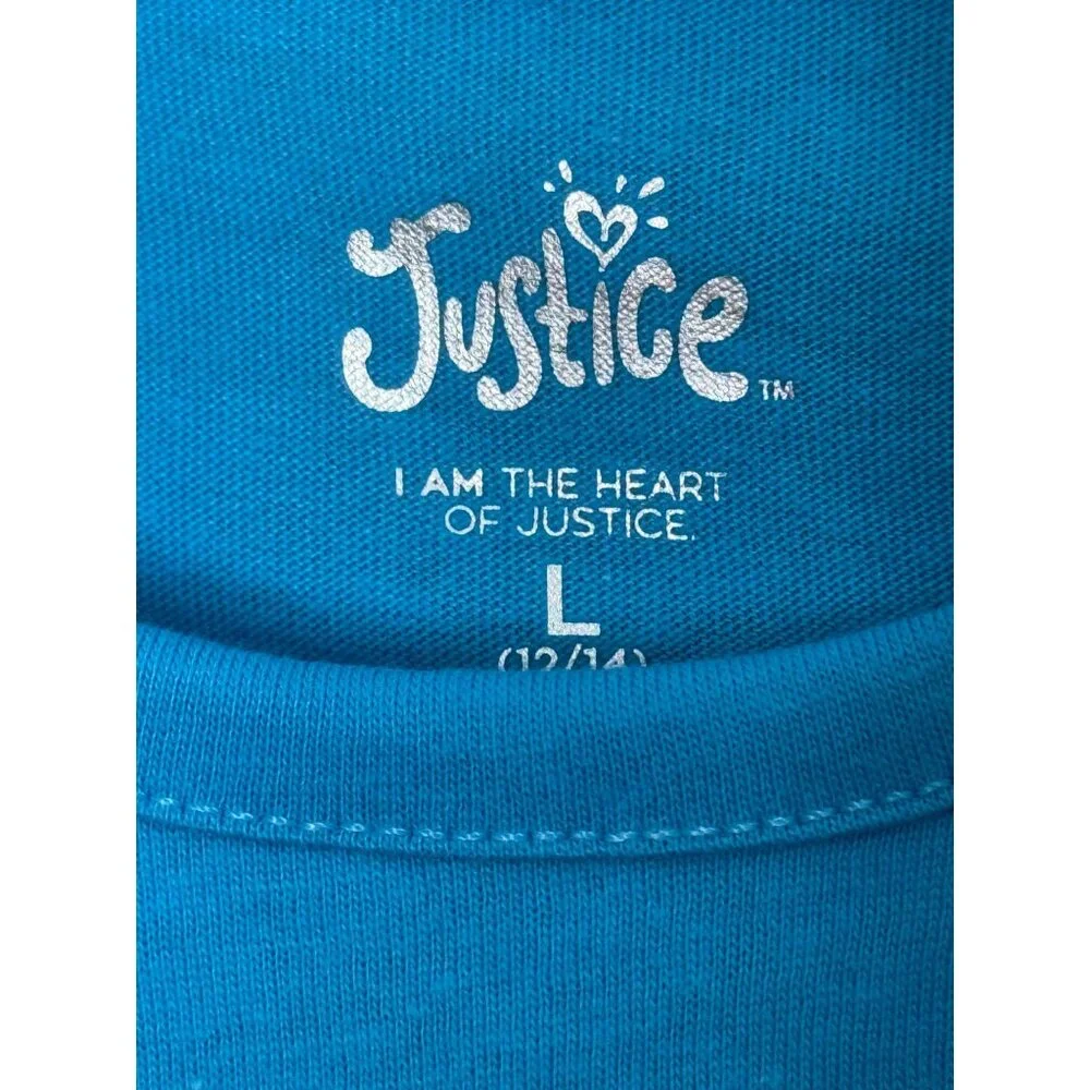 Girls' Justice Blue Tank Top Black Glitter STRONG Neon Rainbow NWT Size Lg 12/14